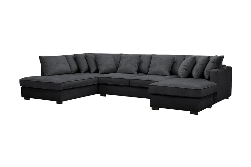 Rossita 5-sits Vänstervänd U-formad Djup Soffa med Divan och Schäslong i Chenille - Trenza 01, Svart Chenille - Möbler - Soffa - U-soffa