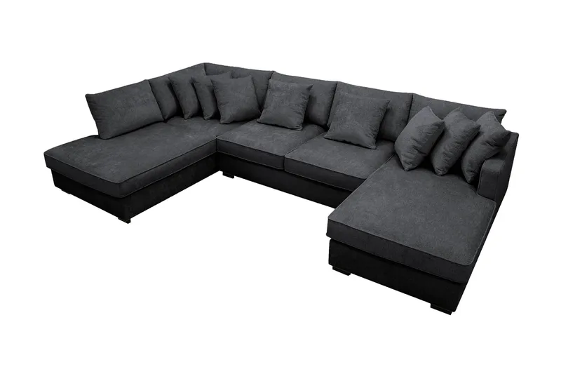 Rossita 5-sits Vänstervänd U-formad Djup Soffa med Divan och Schäslong i Chenille - Trenza 01, Svart Chenille - Möbler - Soffa - U-soffa