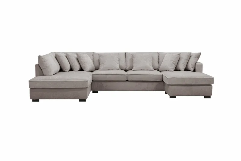 Rossita 5-sits Vänstervänd U-formad Djup Soffa med Divan och Schäslong i Chenille, Trenza 08, Grå/Brun Chenille