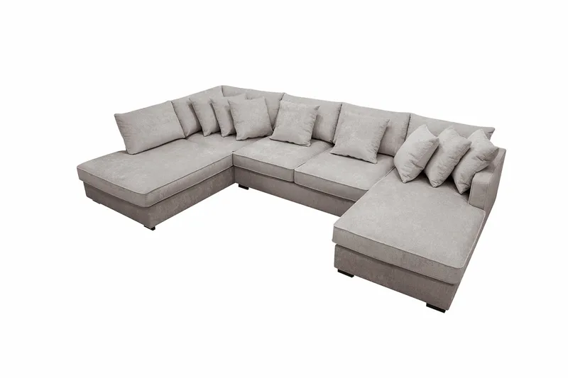 Rossita 5-sits Vänstervänd U-formad Djup Soffa med Divan och Schäslong i Chenille - Trenza 08, Grå/Brun Chenille - Möbler - Soffa - U-soffa
