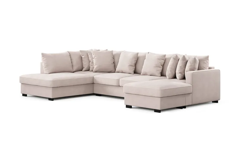 Rossita 5-sits Vänstervänd U-formad Djup Soffa med Divan och Schäslong i Sammet - Beige - Möbler - Soffa - Sammetssoffa