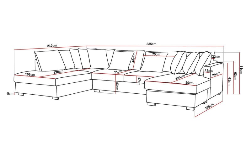 Rossita 5-sits Vänstervänd U-formad Djup Soffa med Divan och Schäslong i Tyg - Brun - Möbler - Soffa - U-soffa