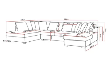 Rossita 5-sits Vänstervänd U-formad Djup Soffa med Divan och Schäslong i Tyg - Brun - Möbler - Soffa - U-soffa