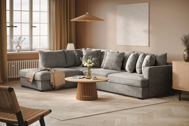 Rossita Djup 4-sits L soffa i chenille med Schäslong Vänster - Ljus Grå - Möbler - Soffa - Divansoffa & schäslongsoffa - 4 sits soffa med divan