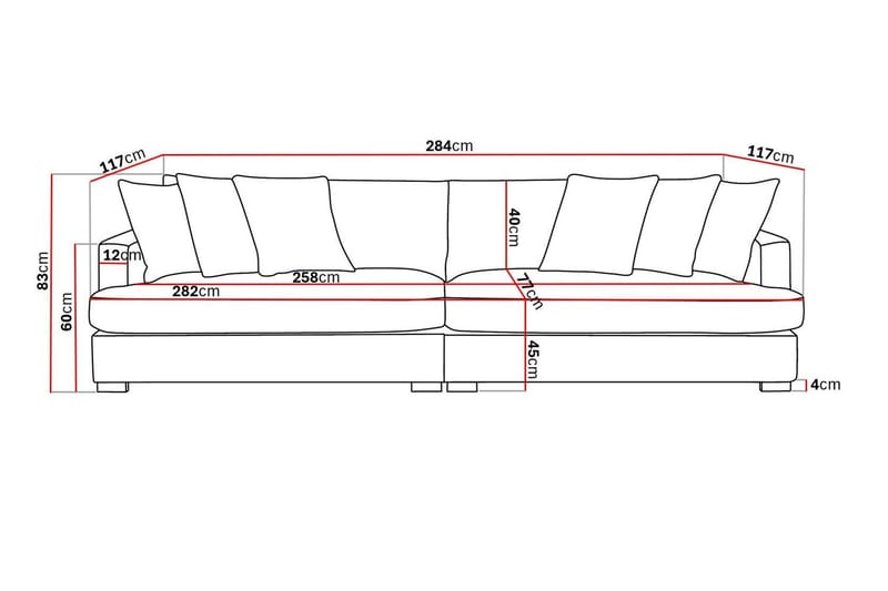 Rossita Lyx 4-sits Extra djup Soffa i Chenille - Svart - Möbler - Soffa - 4 sits soffa