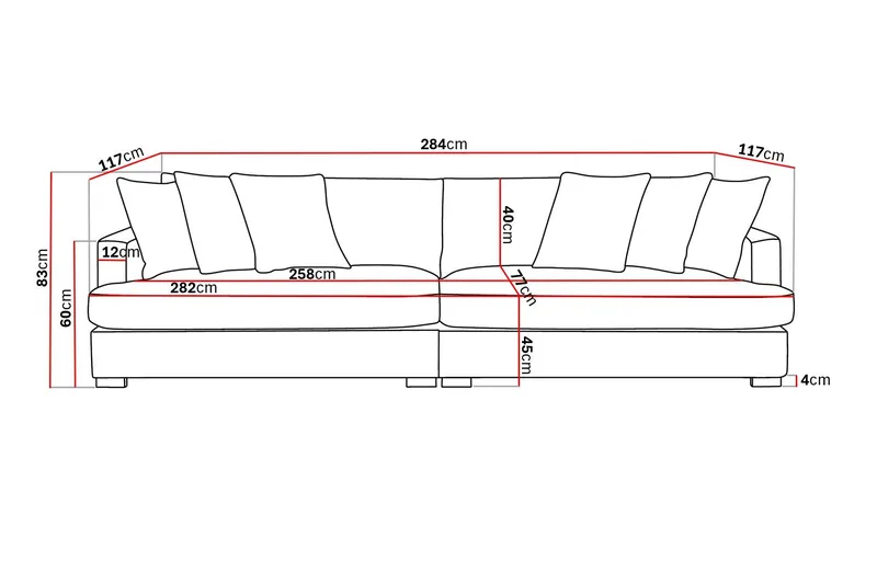 Rossita Lyx 4-sits Extra djup Soffa i Tyg - Brun - Möbler - Soffa - 4 sits soffa