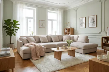 Rossita Lyx 5-sits Högervänd U-formad Extra djup Soffa med Divan och Schäslong i Sammet - Beige - Möbler - Soffa - Sammetssoffa