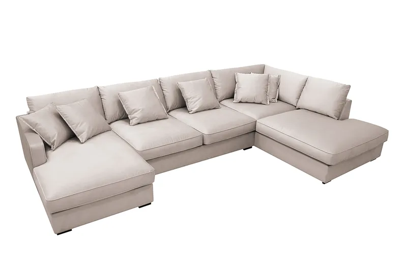 Rossita Lyx 5-sits Högervänd U-formad Extra djup Soffa med Divan och Schäslong i Sammet - Beige - Möbler - Soffa - Sammetssoffa