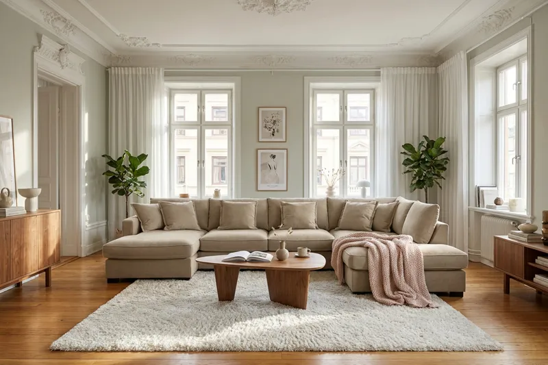 Rossita Lyx 5-sits Högervänd U-formad Extra djup Soffa med Divan och Schäslong i Tyg - Brun - Möbler - Soffa - U-soffa
