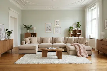 Rossita Lyx 5-sits Högervänd U-formad Extra djup Soffa med Divan och Schäslong i Tyg - Ljusbrun - Möbler - Soffa - U-soffa