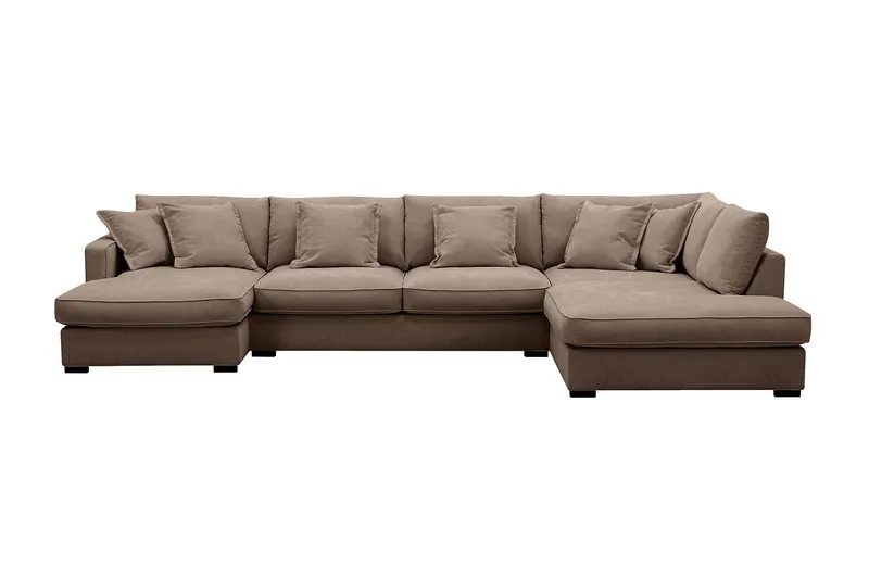 Rossita Lyx 5-sits Högervänd U-formad Extra djup Soffa med Divan och Schäslong i Tyg, Mörkbrun