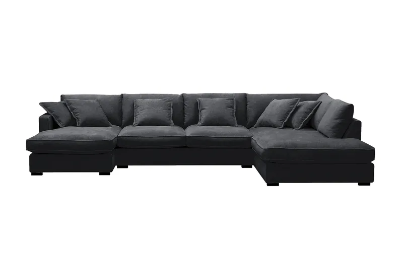 Rossita Lyx 5-sits Vänstervänd U-formad Extra djup Soffa med Divan och Schäslong i Chenille - Svart - Möbler - Soffa - U-soffa