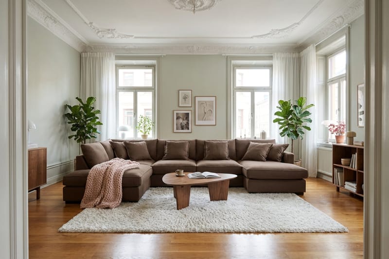 Rossita Lyx 5-sits Vänstervänd U-formad Extra djup Soffa med Divan och Schäslong i Manchester - Mörkbrun - Möbler - Soffa - U-soffa