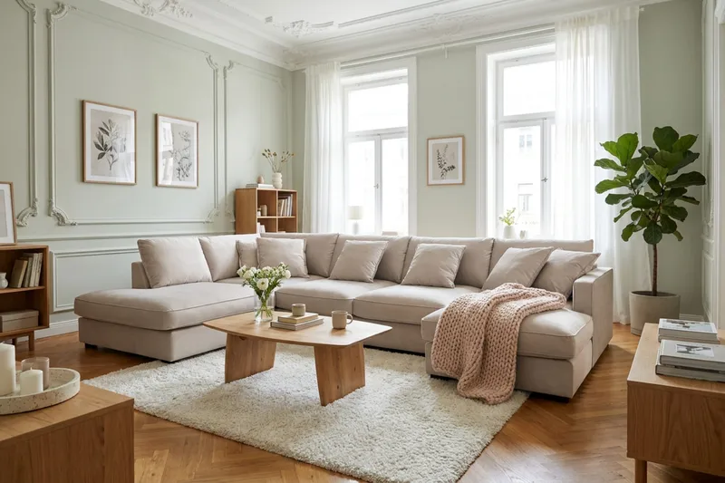 Rossita Lyx 5-sits Vänstervänd U-formad Extra djup Soffa med Divan och Schäslong i Sammet - Beige - Möbler - Soffa - Sammetssoffa