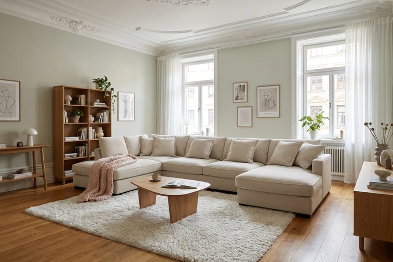 Rossita Lyx 5-sits Vänstervänd U-formad Extra djup Soffa med Divan och Schäslong i Tyg - Beige - Möbler - Soffa - U-soffa