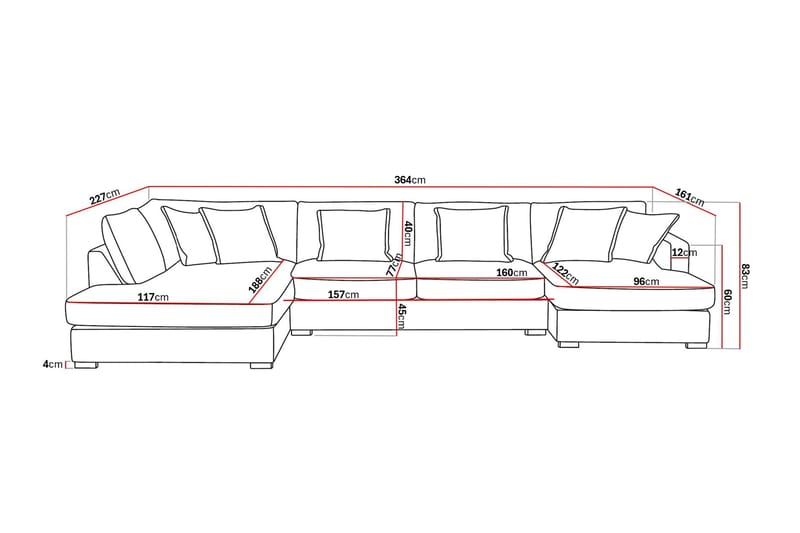 Rossita Lyx 5-sits Vänstervänd U-formad Extra djup Soffa med Divan och Schäslong i Tyg - Beige - Möbler - Soffa - U-soffa