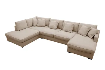 Rossita Lyx 5-sits Vänstervänd U-formad Extra djup Soffa med Divan och Schäslong i Tyg - Ljusbrun - Möbler - Soffa - U-soffa