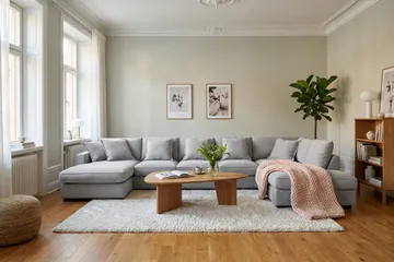 Rossita Lyx 6-sits Högervänd U-formad Extra djup Soffa med Divan och Schäslong i Chenille - Grå - Möbler - Soffa - U-soffa