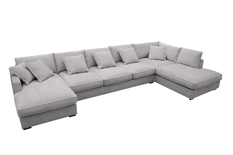 Rossita Lyx 6-sits Högervänd U-formad Extra djup Soffa med Divan och Schäslong i Chenille - Grå - Möbler - Soffa - U-soffa