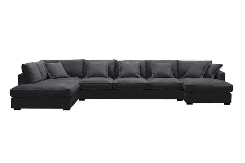 Rossita Lyx 6-sits Högervänd U-formad Extra djup Soffa med Divan och Schäslong i Chenille, Svart
