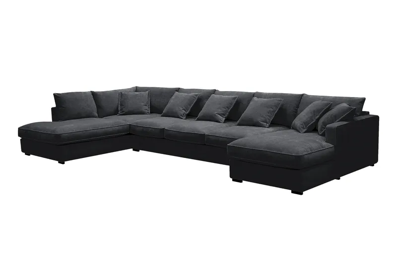 Rossita Lyx 6-sits Högervänd U-formad Extra djup Soffa med Divan och Schäslong i Chenille - Svart - Möbler - Soffa - U-soffa