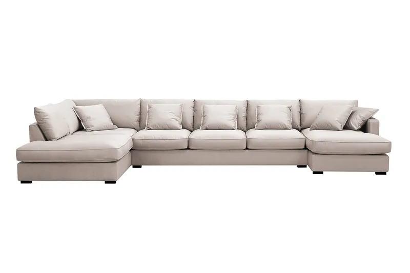 Rossita Lyx 6-sits Högervänd U-formad Extra djup Soffa med Divan och Schäslong i Sammet, Beige