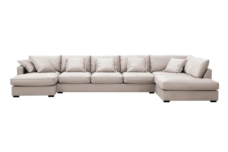 Rossita Lyx 6-sits Högervänd U-formad Extra djup Soffa med Divan och Schäslong i Sammet, Beige