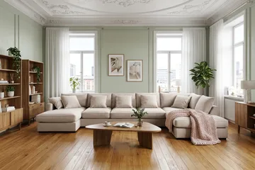 Rossita Lyx 6-sits Högervänd U-formad Extra djup Soffa med Divan och Schäslong i Sammet - Beige - Möbler - Soffa - Sammetssoffa