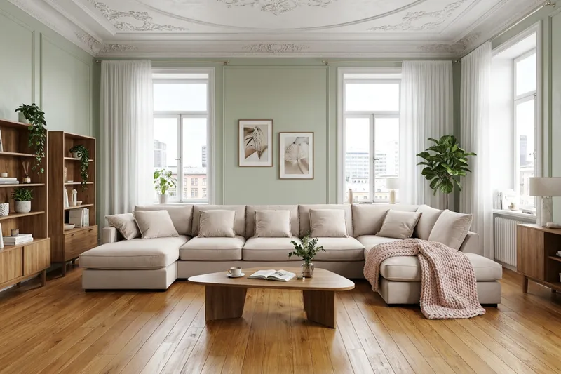 Rossita Lyx 6-sits Högervänd U-formad Extra djup Soffa med Divan och Schäslong i Sammet - Beige - Möbler - Soffa - Sammetssoffa