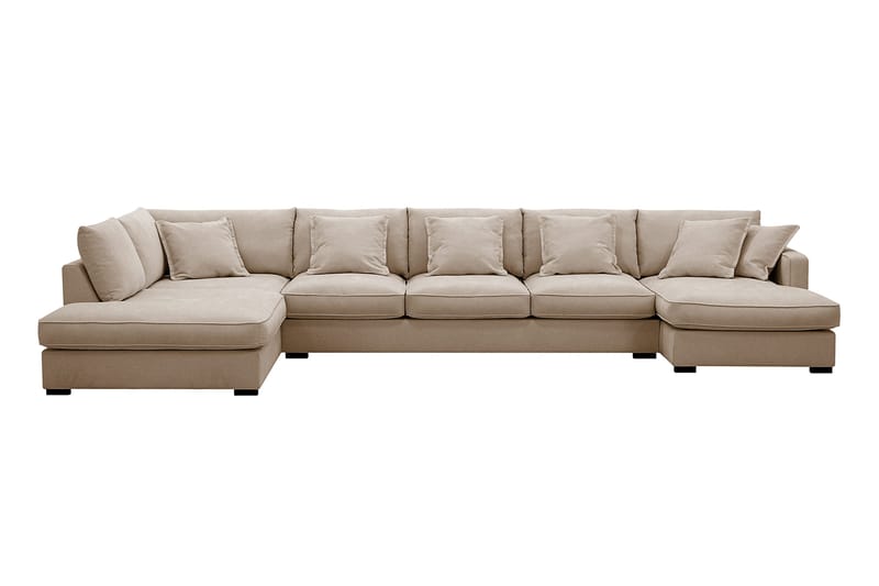 Rossita Lyx 6-sits Högervänd U-formad Extra djup Soffa med Divan och Schäslong i Tyg, Ljusbrun