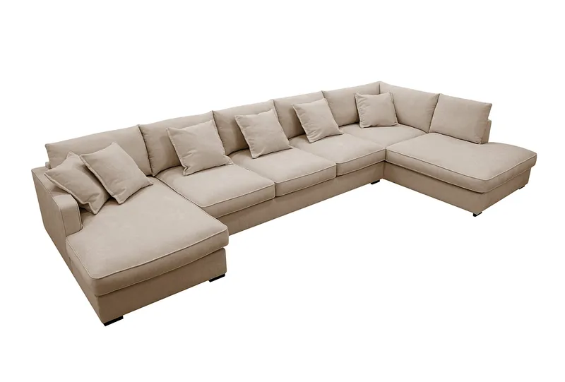 Rossita Lyx 6-sits Högervänd U-formad Extra djup Soffa med Divan och Schäslong i Tyg - Ljusbrun - Möbler - Soffa - U-soffa