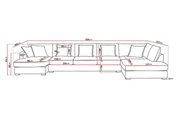 Rossita Lyx 6-sits Högervänd U-formad Extra djup Soffa med Divan och Schäslong i Tyg - Ljusbrun - Möbler - Soffa - U-soffa