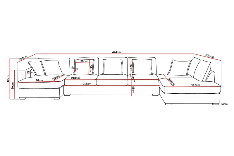 Rossita Lyx 6-sits Högervänd U-formad Extra djup Soffa med Divan och Schäslong i Tyg - Ljusbrun - Möbler - Soffa - U-soffa