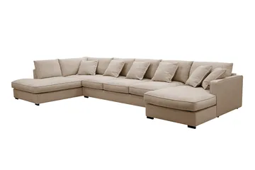 Rossita Lyx 6-sits Högervänd U-formad Extra djup Soffa med Divan och Schäslong i Tyg - Ljusbrun - Möbler - Soffa - U-soffa