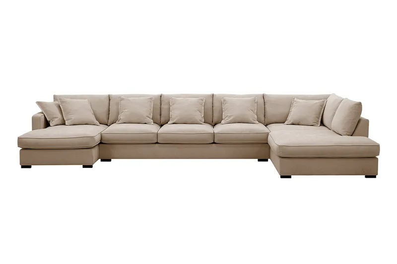 Rossita Lyx 6-sits Högervänd U-formad Extra djup Soffa med Divan och Schäslong i Tyg, Ljusbrun