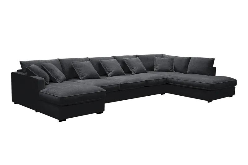 Rossita Lyx 6-sits Vänstervänd U-formad Extra djup Soffa med Divan och Schäslong i Chenille - Svart - Möbler - Soffa - U-soffa