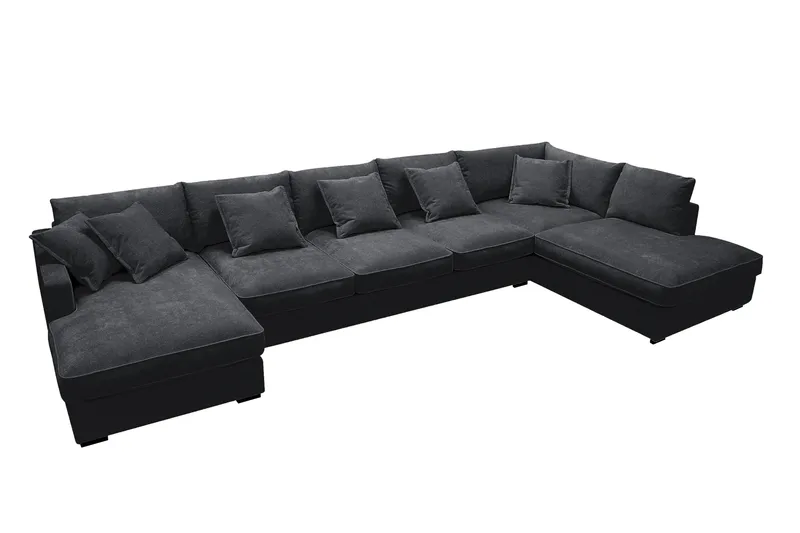 Rossita Lyx 6-sits Vänstervänd U-formad Extra djup Soffa med Divan och Schäslong i Chenille - Svart - Möbler - Soffa - U-soffa