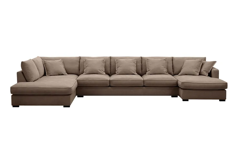 Rossita Lyx 6-sits Vänstervänd U-formad Extra djup Soffa med Divan och Schäslong i Tyg, Mörkbrun