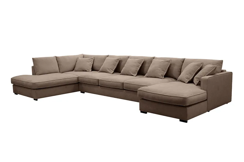 Rossita Lyx 6-sits Vänstervänd U-formad Extra djup Soffa med Divan och Schäslong i Tyg - Mörkbrun - Möbler - Soffa - U-soffa