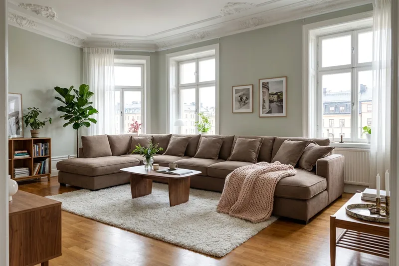 Rossita Lyx 6-sits Vänstervänd U-formad Extra djup Soffa med Divan och Schäslong i Tyg - Mörkbrun - Möbler - Soffa - U-soffa