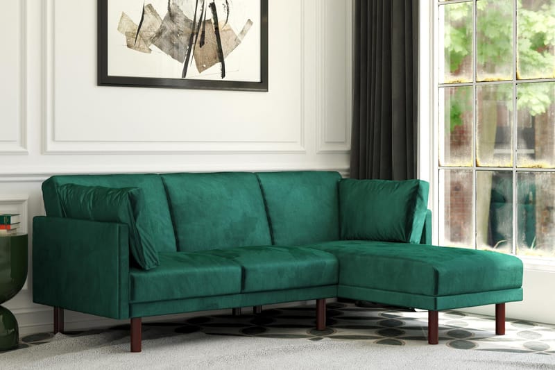 3-sits Bäddsoffa med Schäslong Clair Ställbar Sammet/Grön/Tr - Dorel Home - Möbler - Soffa - Sammetssoffa