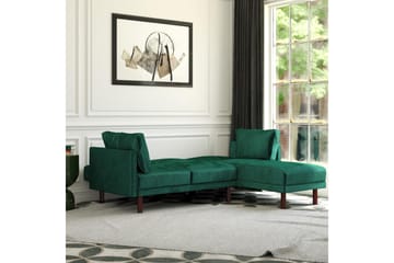 3-sits Bäddsoffa med Schäslong Clair Ställbar Sammet/Grön/Tr - Dorel Home - Möbler - Soffa - Sammetssoffa