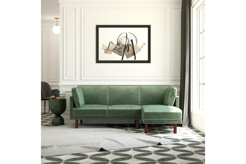 3-sits Bäddsoffa med Schäslong Clair Ställbar Sammet/Grön/Tr - Dorel Home - Möbler - Soffa - Sammetssoffa