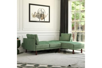 3-sits Bäddsoffa med Schäslong Clair Ställbar Sammet/Grön/Tr - Dorel Home - Möbler - Soffa - Sammetssoffa