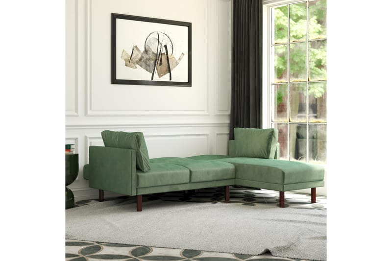 3-sits Bäddsoffa med Schäslong Clair Ställbar Sammet/Grön/Tr - Dorel Home - Möbler - Soffa - Sammetssoffa