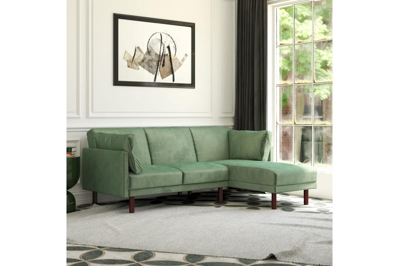 3-sits Bäddsoffa med Schäslong Clair Ställbar Sammet/Grön/Tr - Dorel Home - Möbler - Soffa - Sammetssoffa