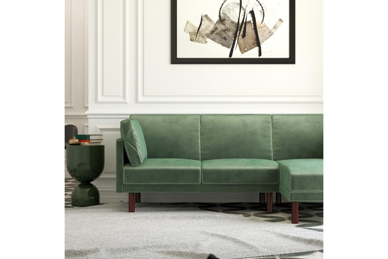 3-sits Bäddsoffa med Schäslong Clair Ställbar Sammet/Grön/Tr - Dorel Home - Möbler - Soffa - Sammetssoffa