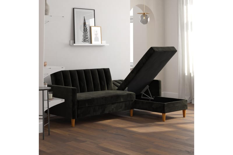 3-sits Divanbäddsoffa Celine Sammet/Svart - Dorel Home - Sammetssoffa - Bäddsoffa divan