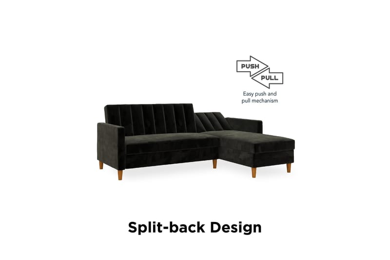 3-sits Divanbäddsoffa Celine Sammet/Svart - Dorel Home - Sammetssoffa - Bäddsoffa divan