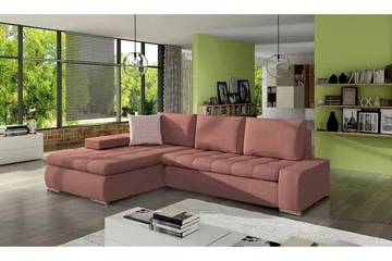 3-sits Hörnbäddsoffa Cerys Mini - Läder/Rosa - Möbler - Soffa - Sammetssoffa